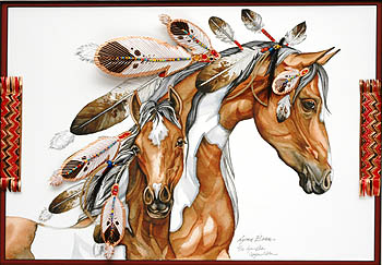 COPPER HORIZONTAL MARE AND COLT, FEATHER DRESSED 5x7.